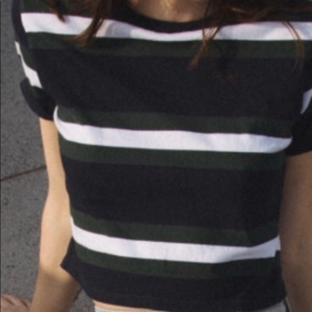 Green,blue,and white dean’s yellow Brandy crop top